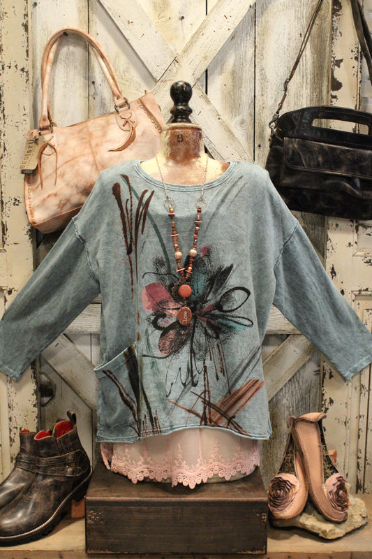 Artsy Teal Blossom Tunic