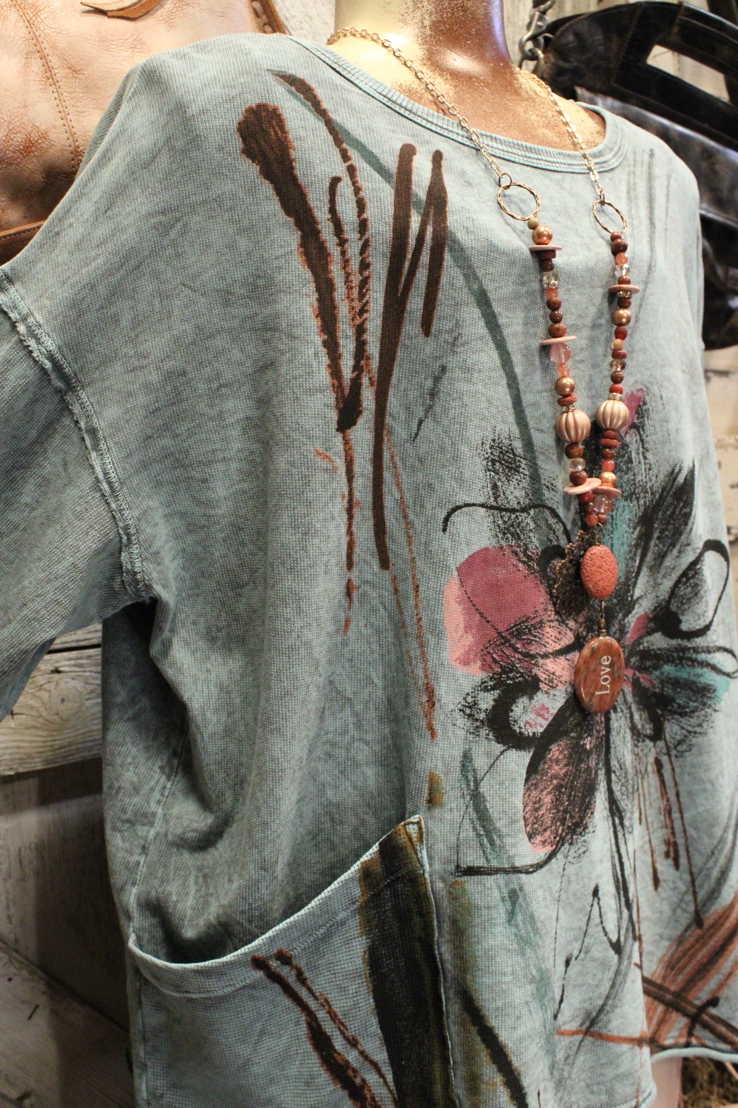 Artsy Teal Blossom Tunic