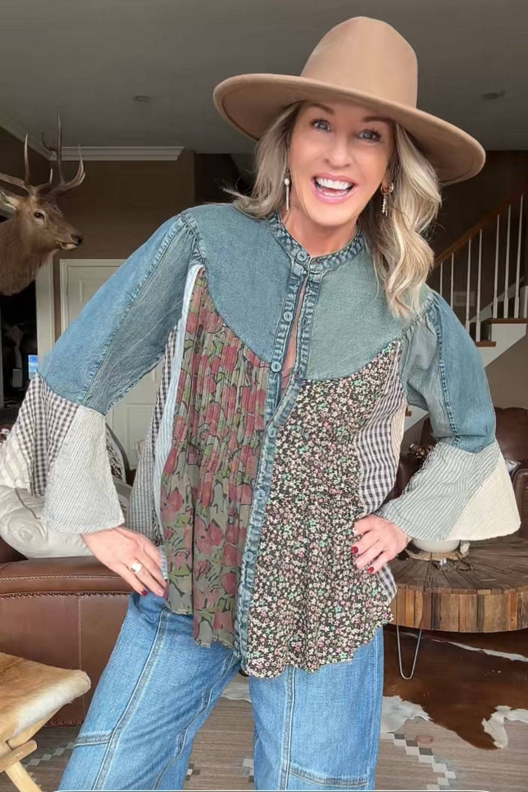 Pieced Together Button Up Top