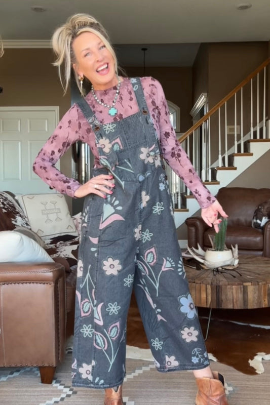 Daigle Vintage Black Denim Crop Overalls