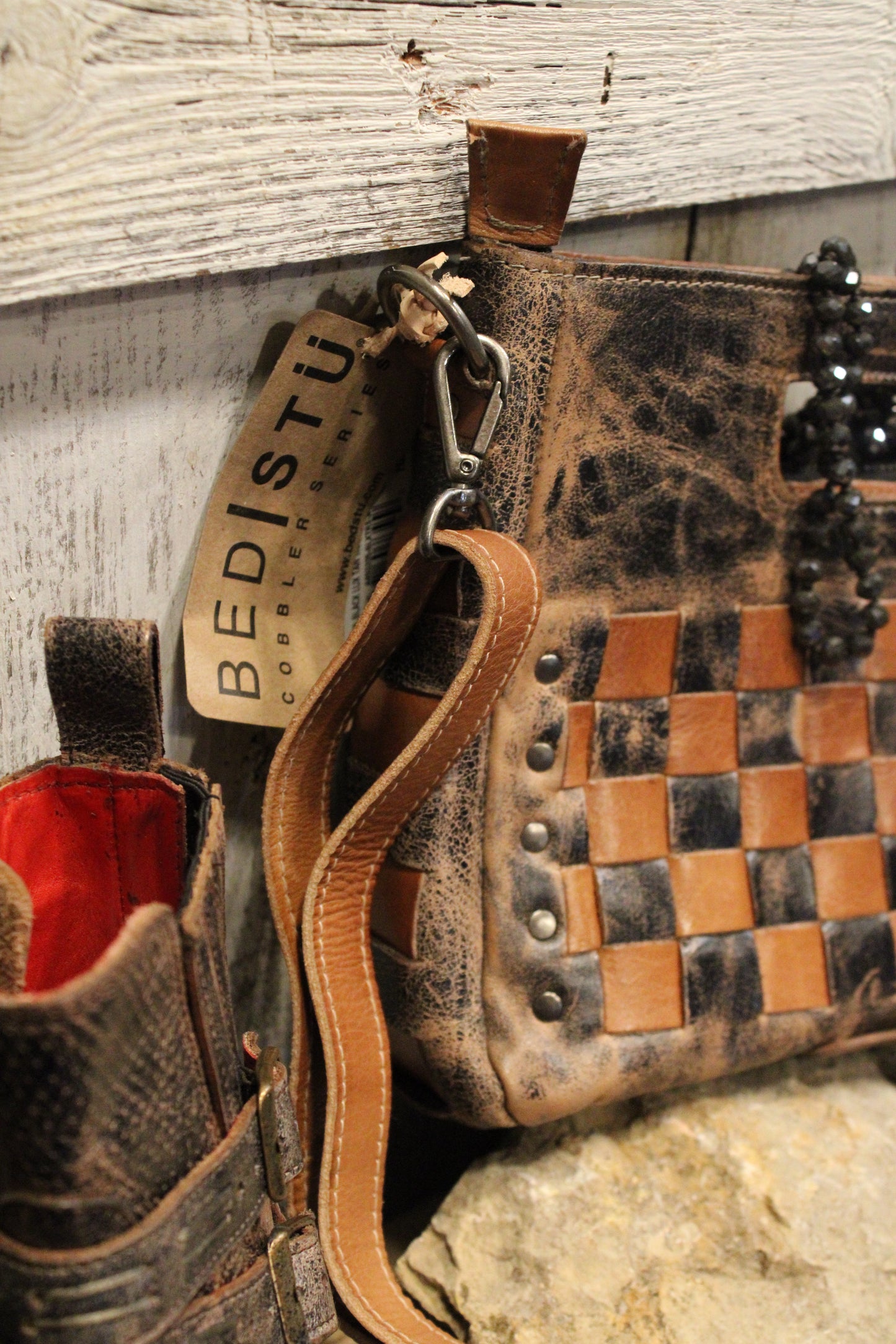 Bed|Stu Keiki Black Lux Tan Rustic Handbag