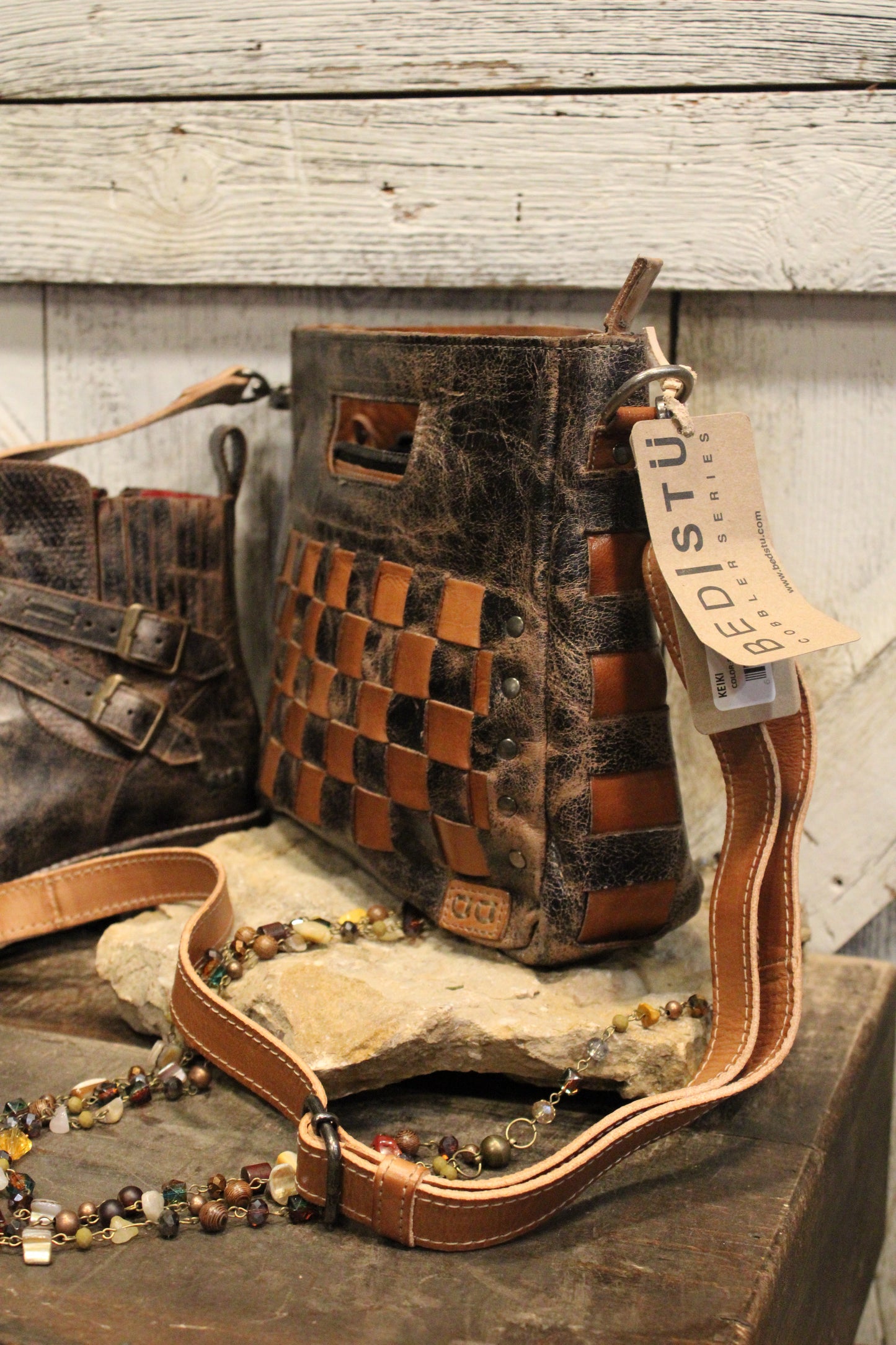 Bed|Stu Keiki Black Lux Tan Rustic Handbag
