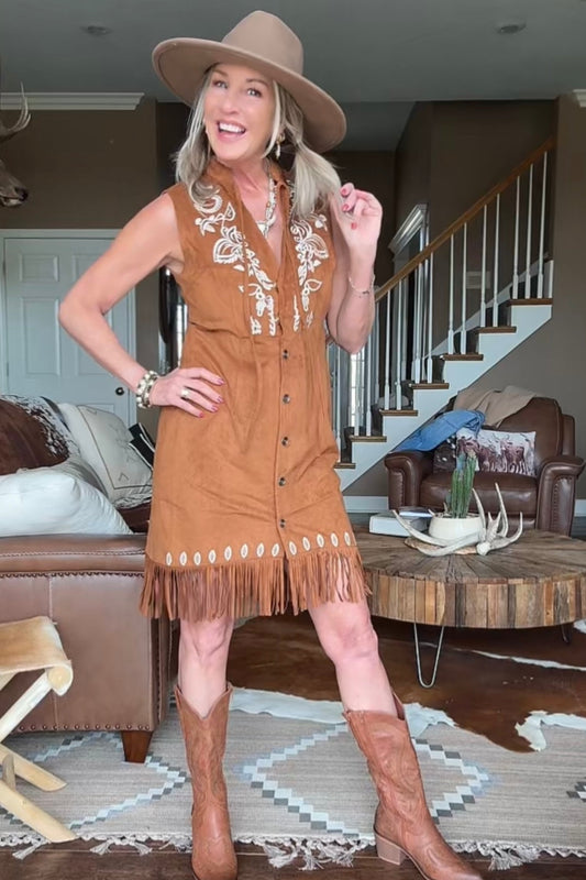 Fringe And Flora Suede Dress