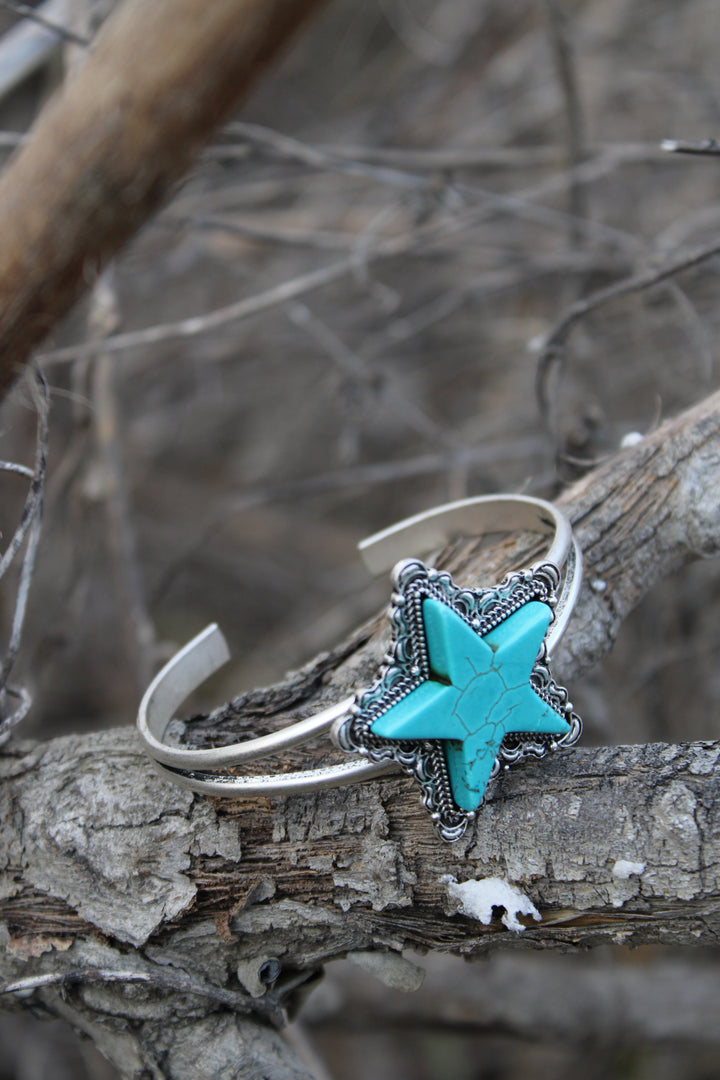 Cool Teal Star Cuff Bracelet