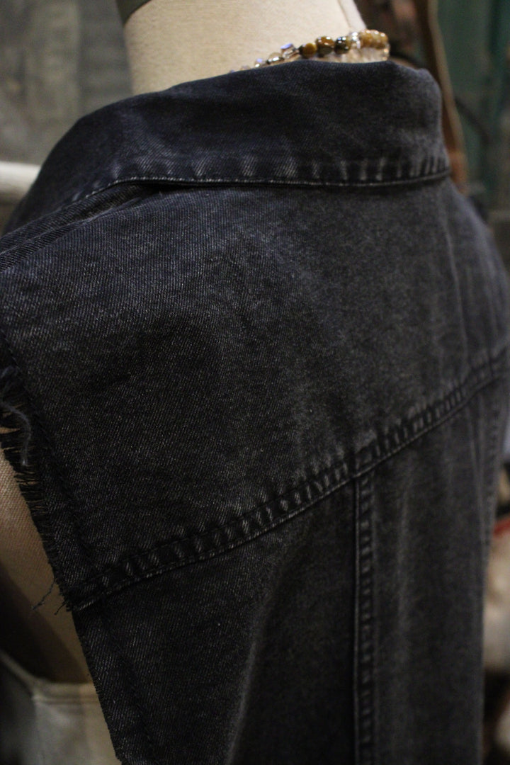 Flirting Denim Black Leopard Vest