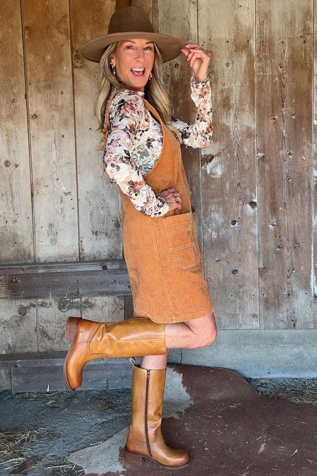 Caramel Corduroy Overall Dress