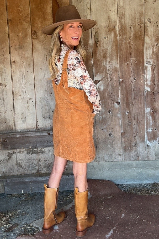 Caramel Corduroy Overall Dress
