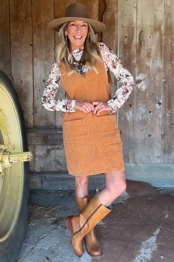 Caramel Corduroy Overall Dress