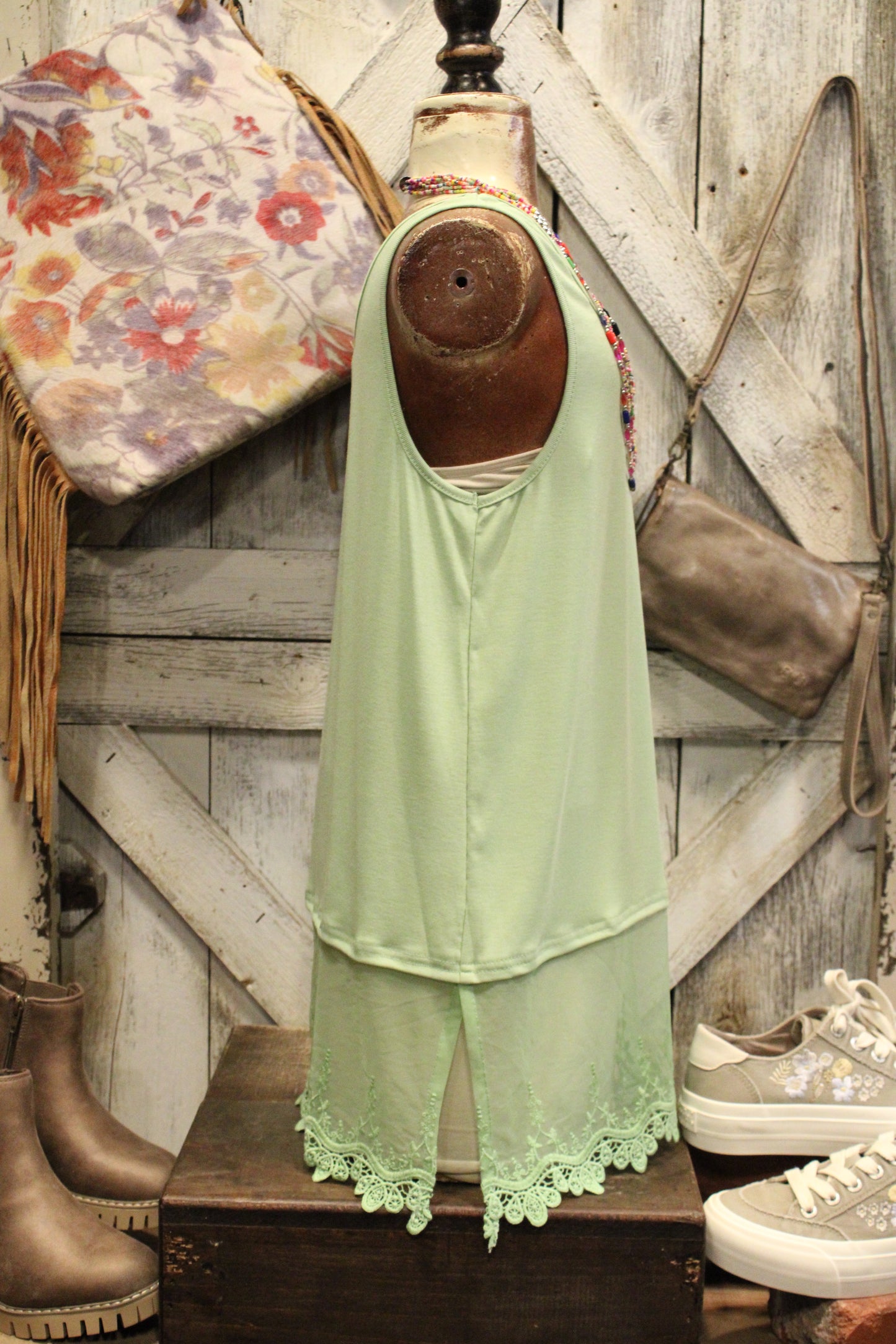 Skip Along Green Apple Lace Tank