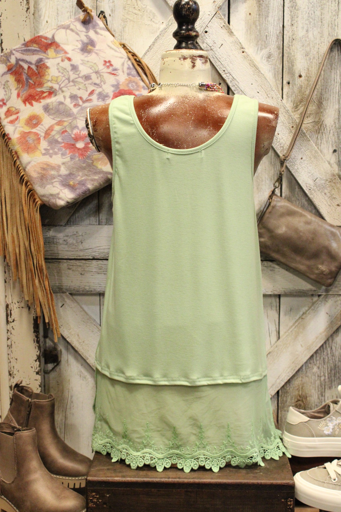 Skip Along Green Apple Lace Tank