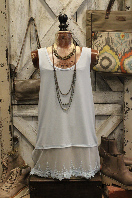 Skip Along Powder Blue Lace Tank