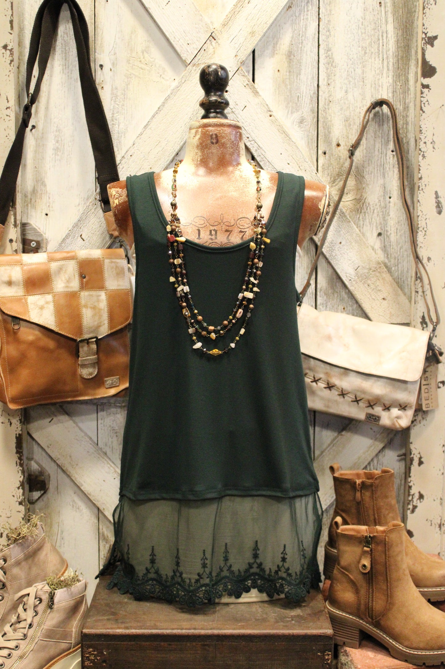 Skip Along Hunter Green Lace Tank
