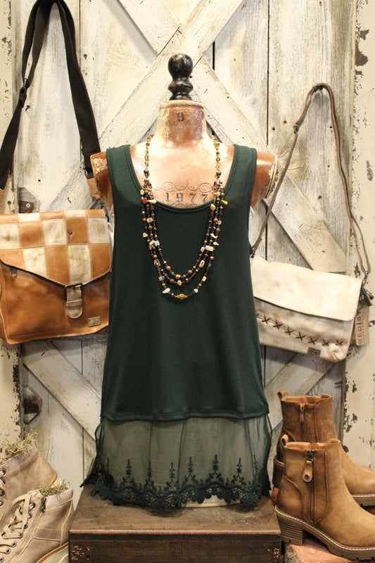 Skip Along Hunter Green Lace Tank