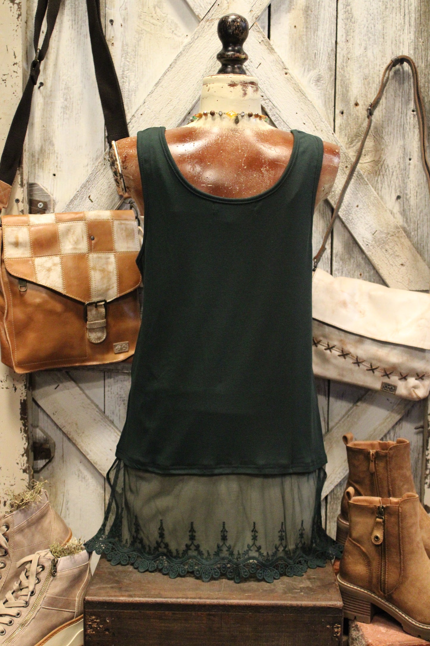 Skip Along Hunter Green Lace Tank
