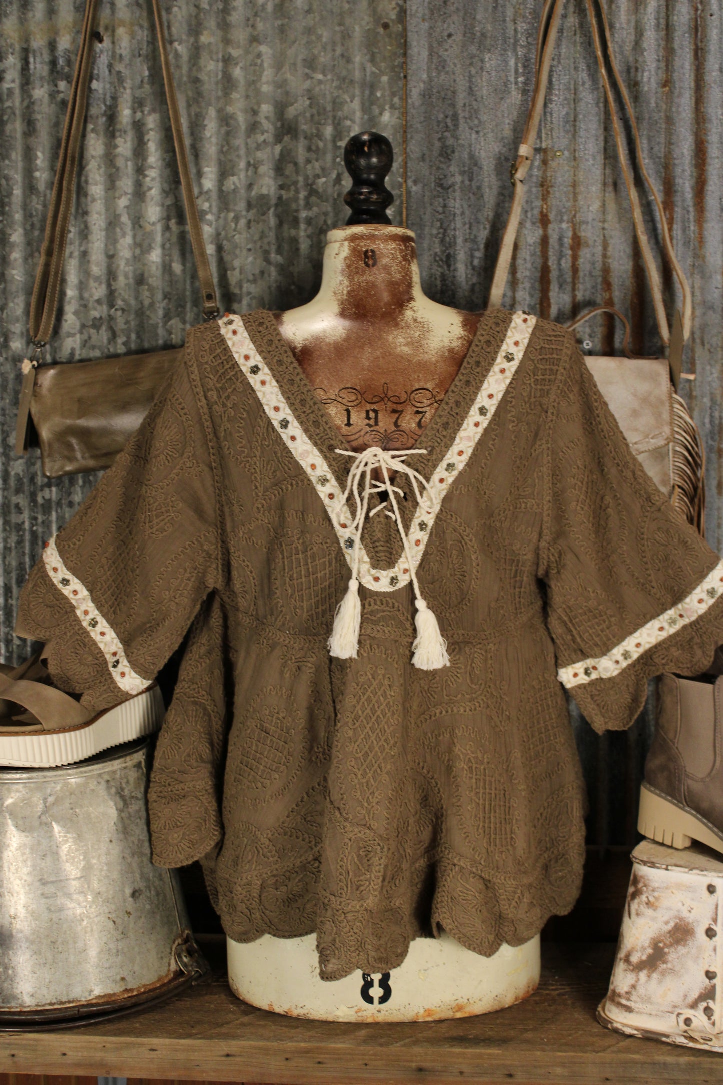 Cocoa Scallop Trim Top