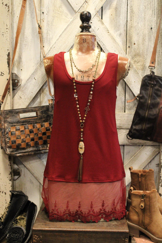 Skip Along Wine Lace Tank