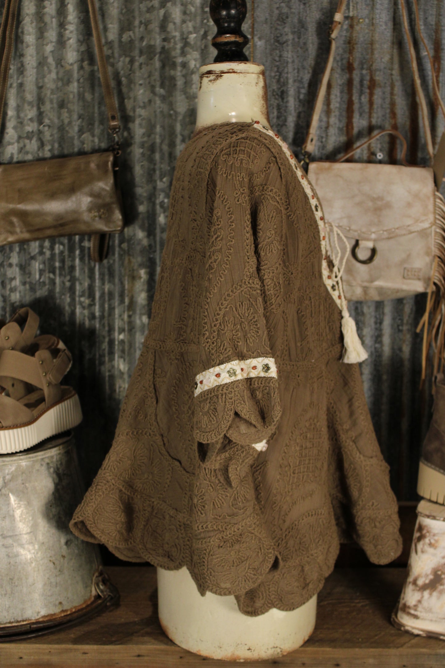 Cocoa Scallop Trim Top