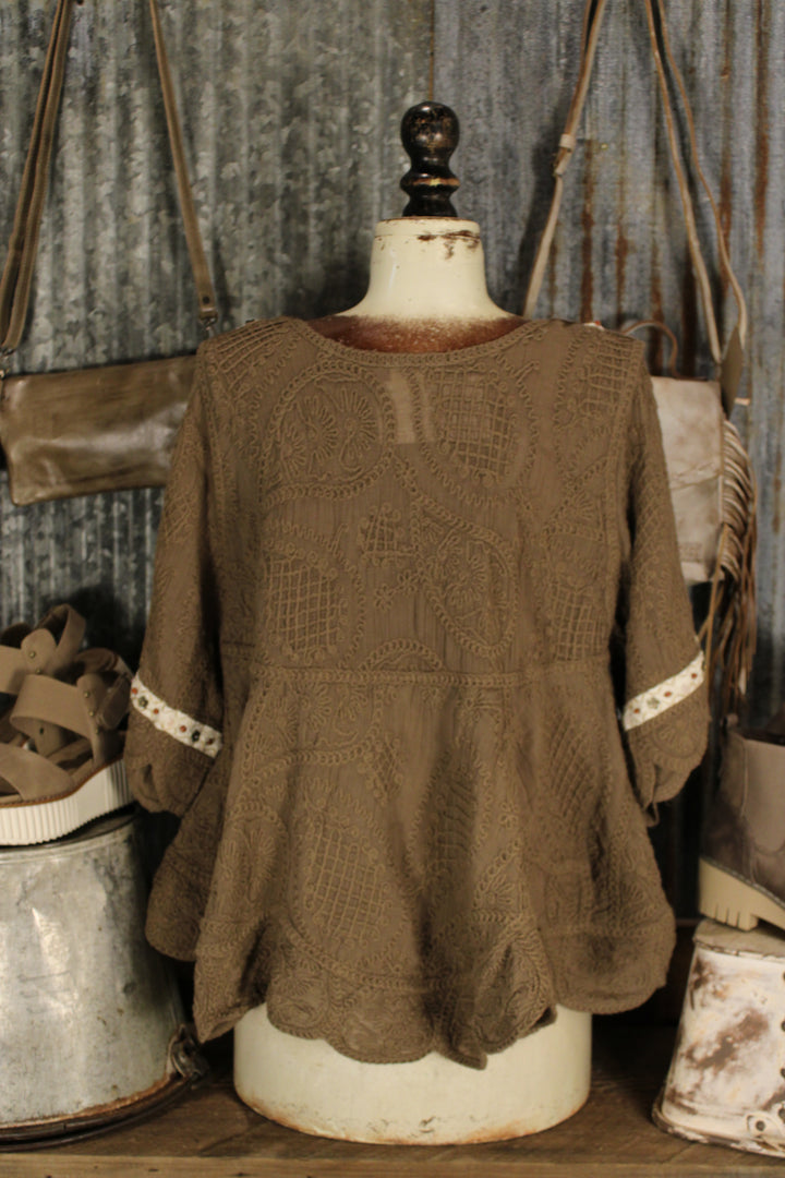 Cocoa Scallop Trim Top