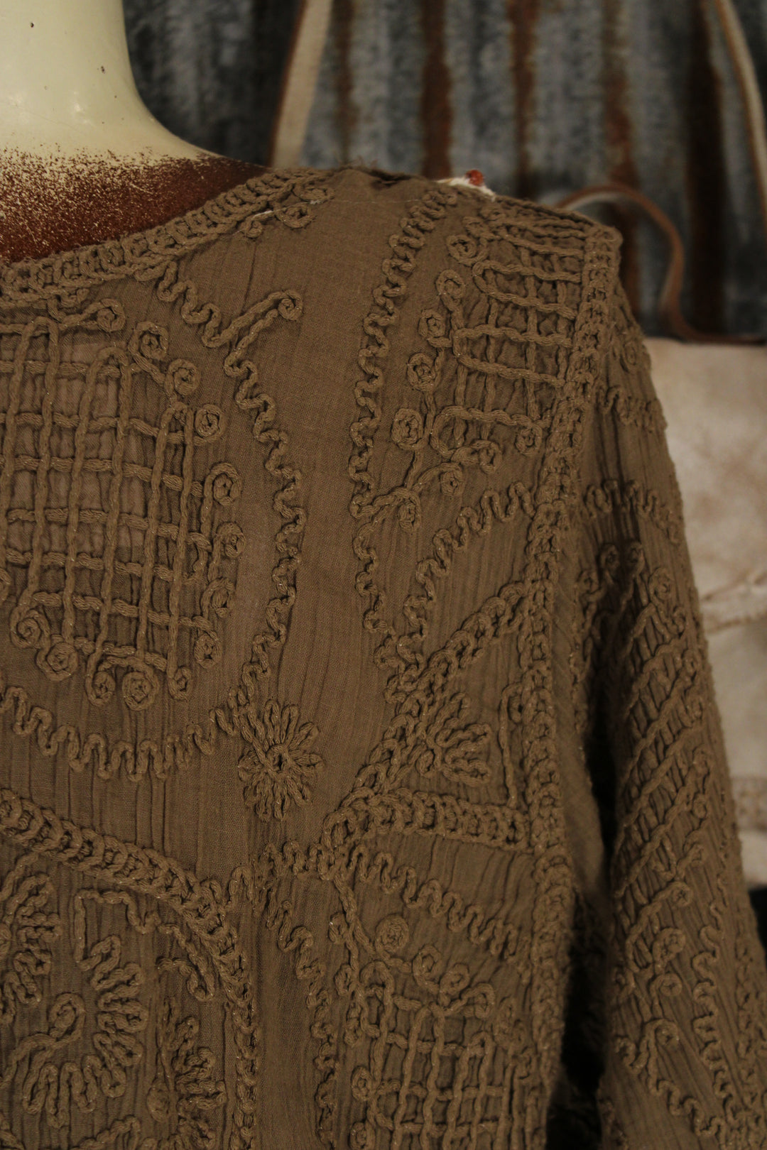 Cocoa Scallop Trim Top