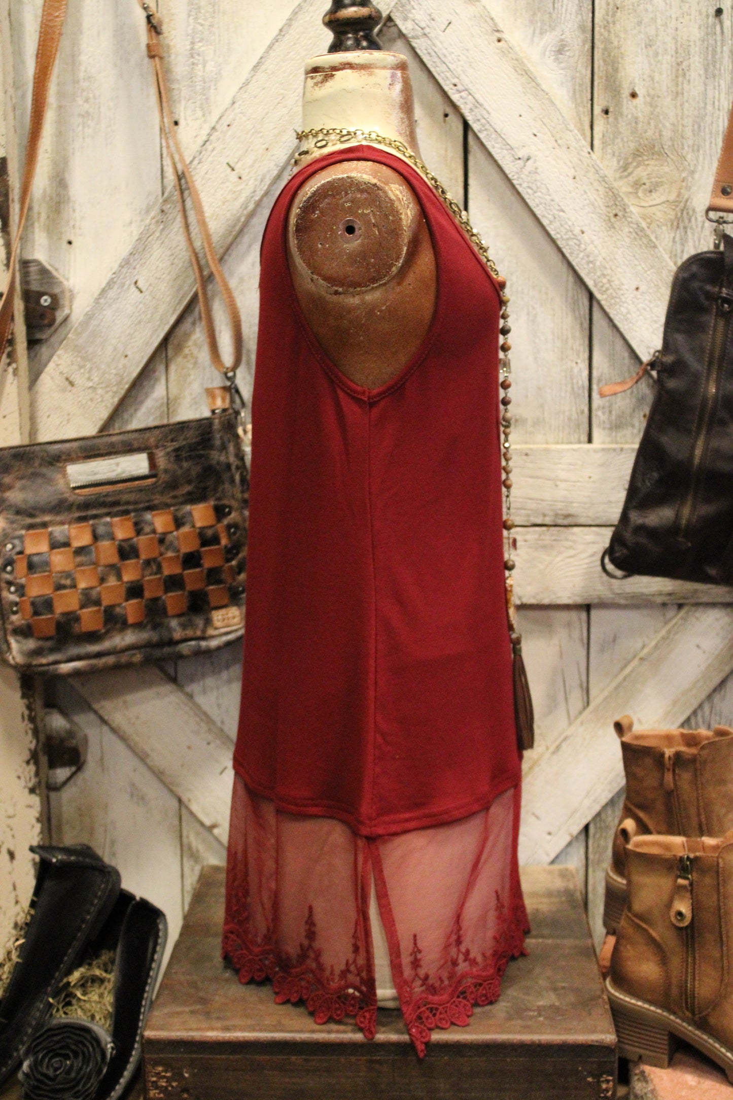 Skip Along Wine Lace Tank