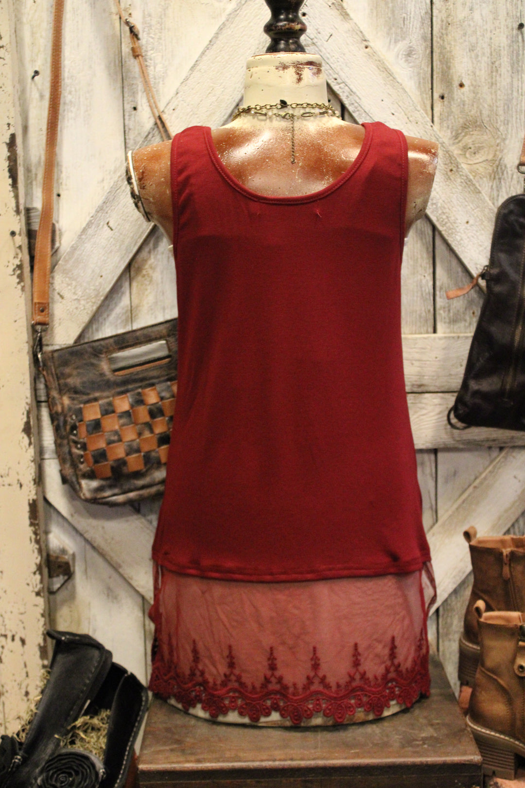 Skip Along Wine Lace Tank