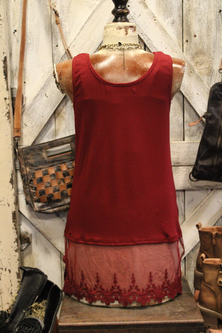 Skip Along Wine Lace Tank