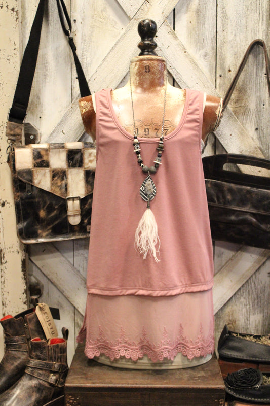 Skip Along Dusty Rose Lace Tank