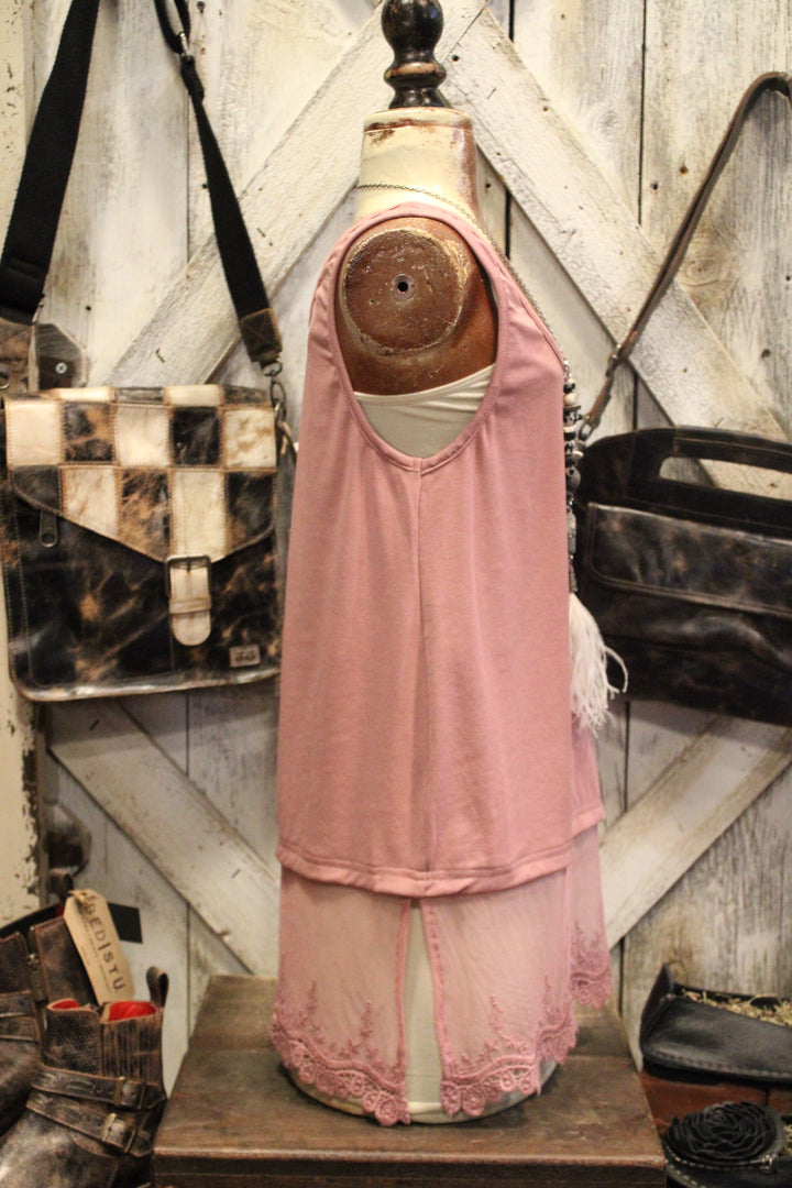 Skip Along Dusty Rose Lace Tank