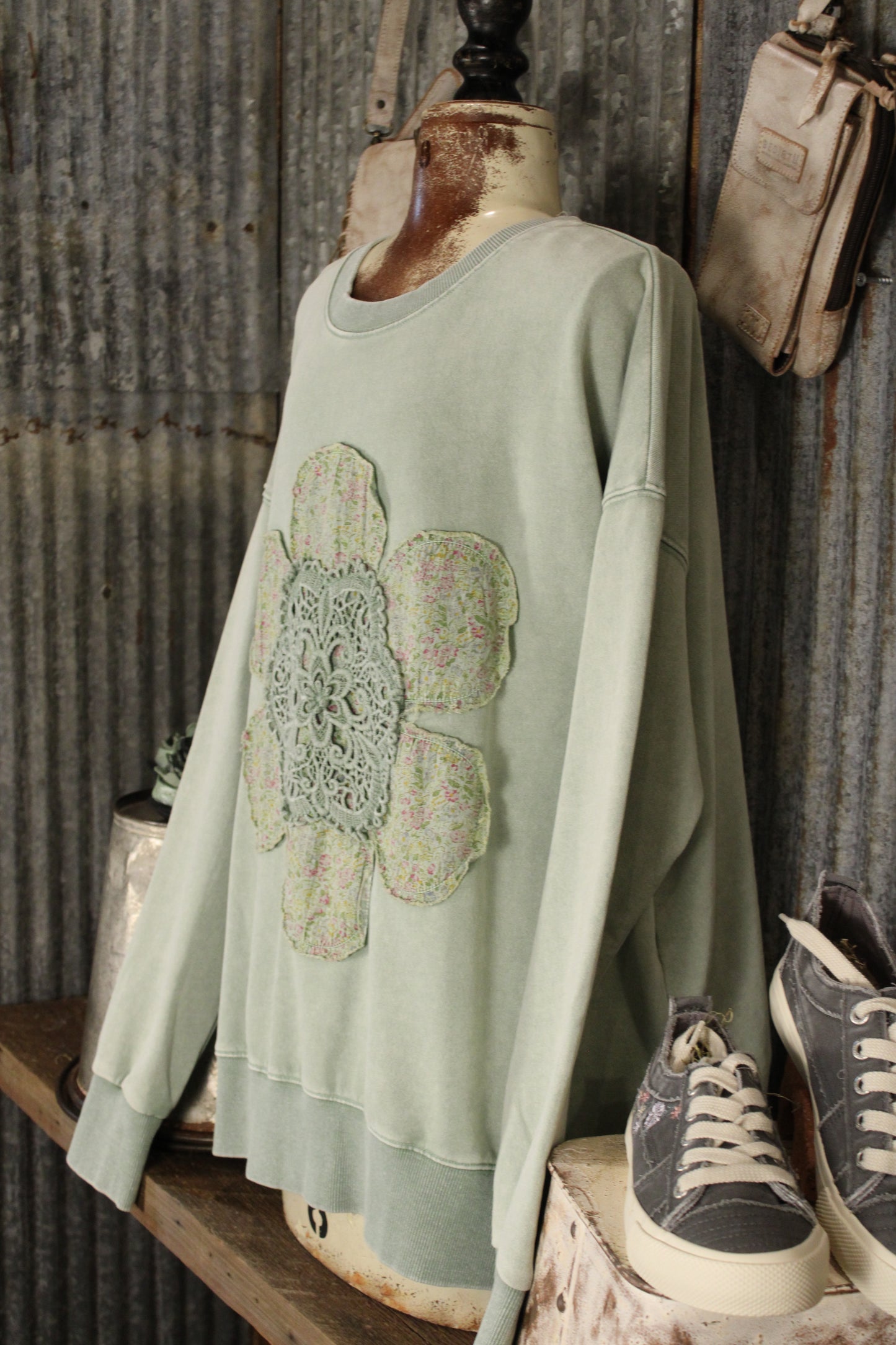 Front Porch Petals Sage Sweatshirt
