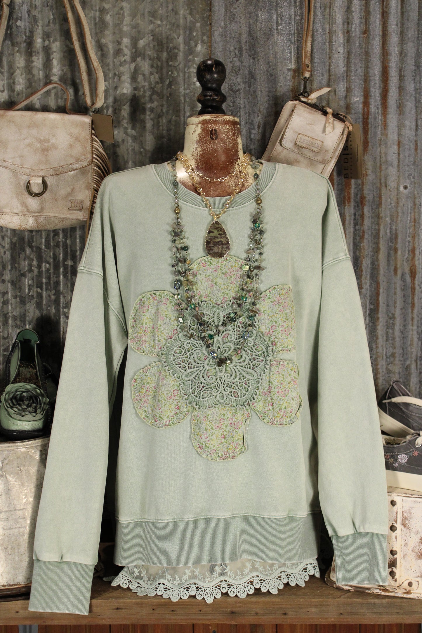 Front Porch Petals Sage Sweatshirt