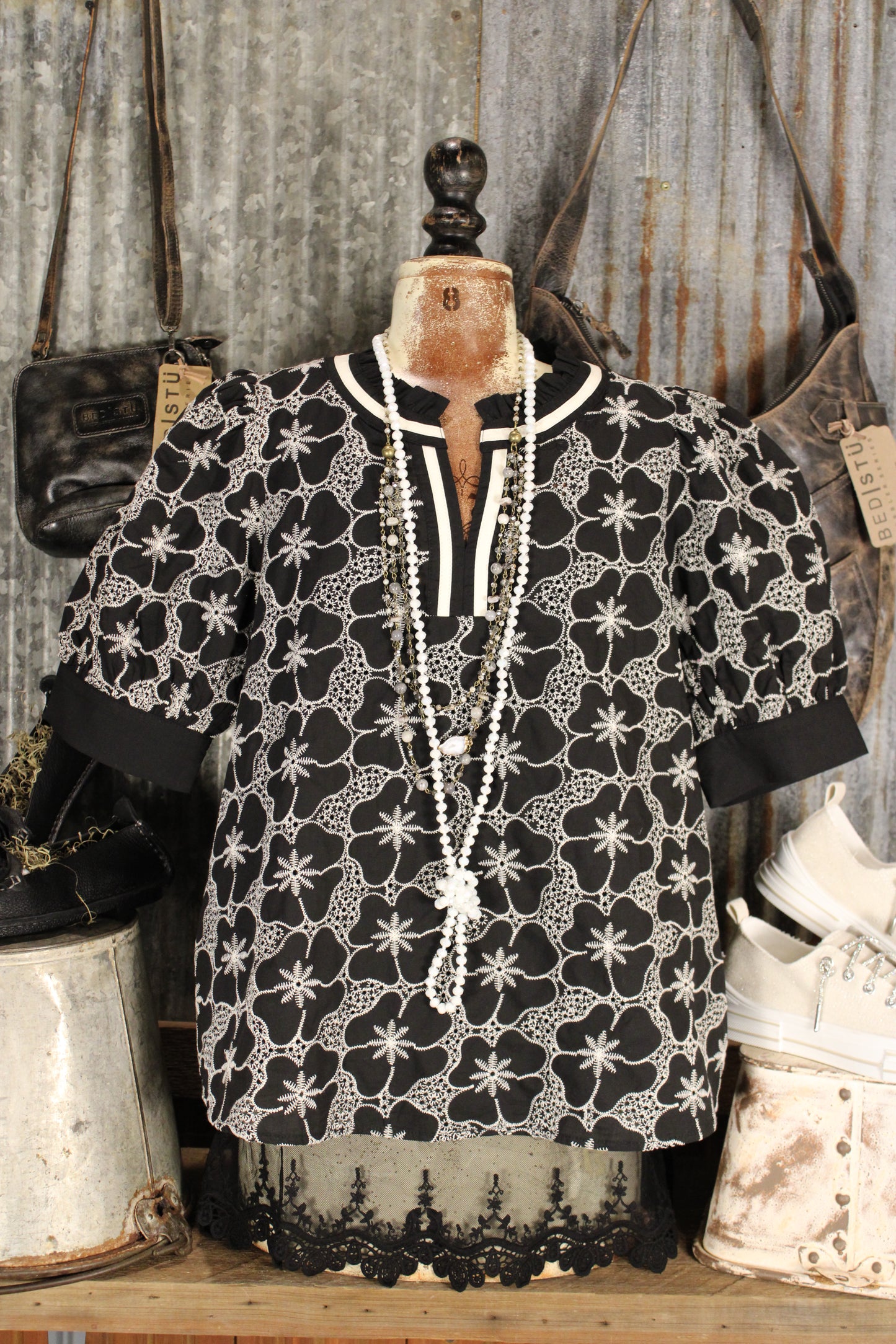 Midnight Meadow Embroidered Top