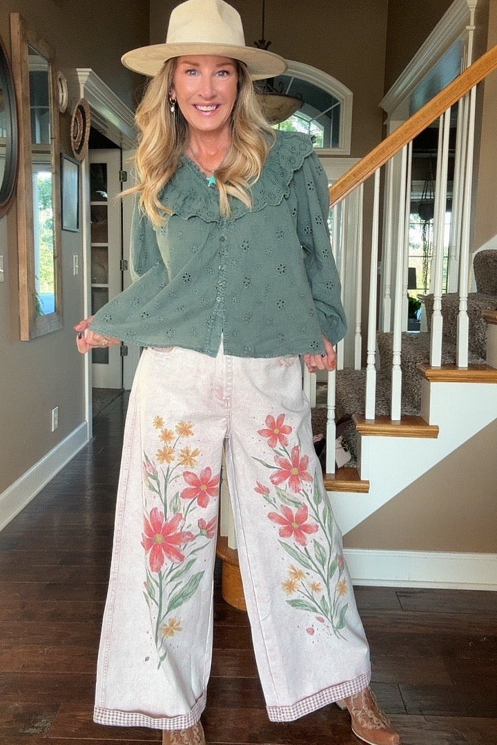 Deep Lagoon Eyelet Blouse