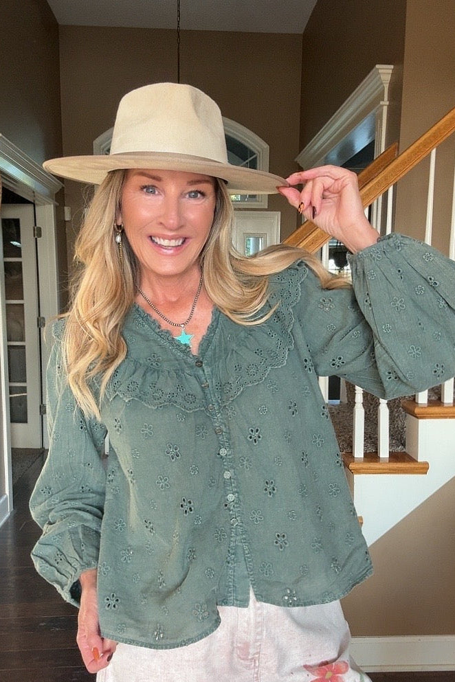 Deep Lagoon Eyelet Blouse