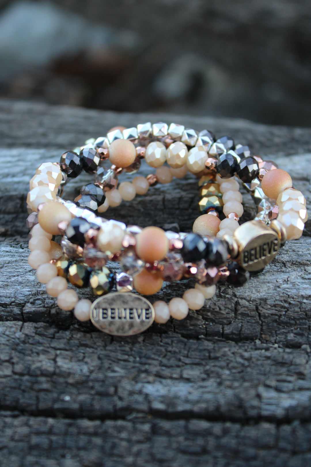 I Believe Crystal Bead Bracelet Set