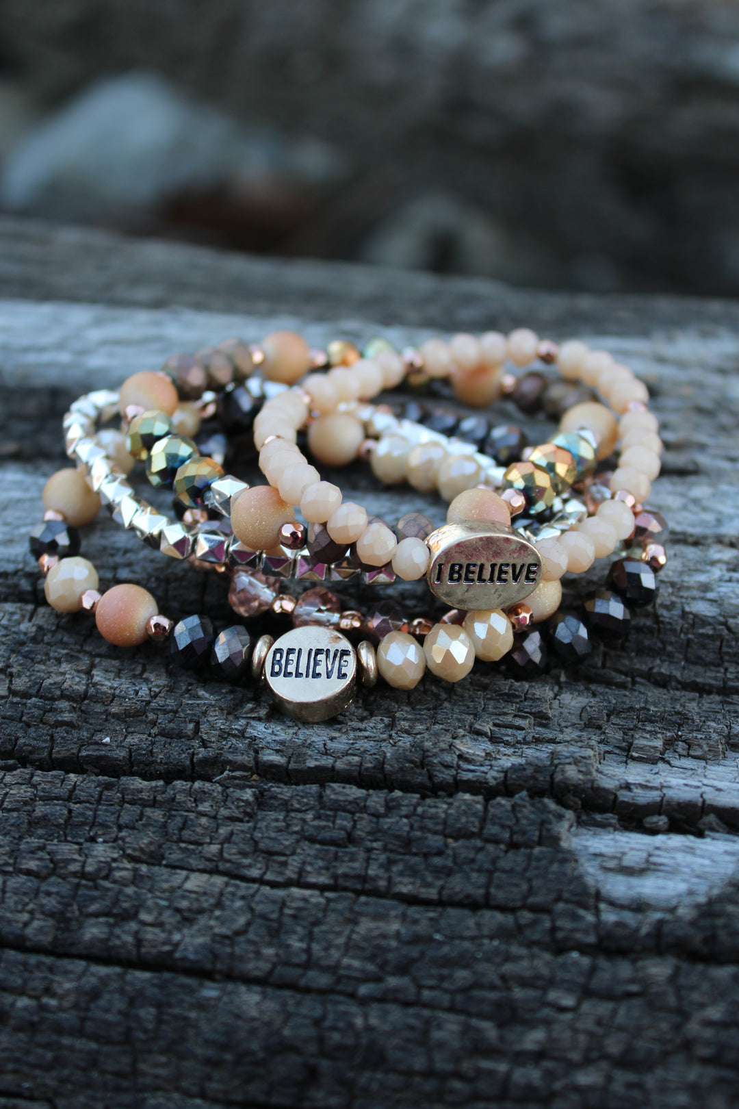 I Believe Crystal Bead Bracelet Set