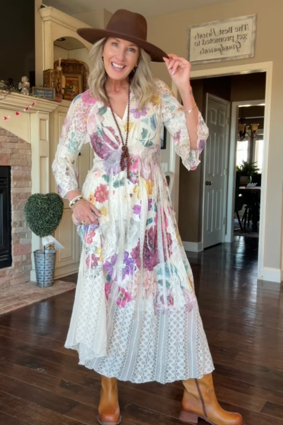 Lead Singer Beige Purple Flower Maxi Dress