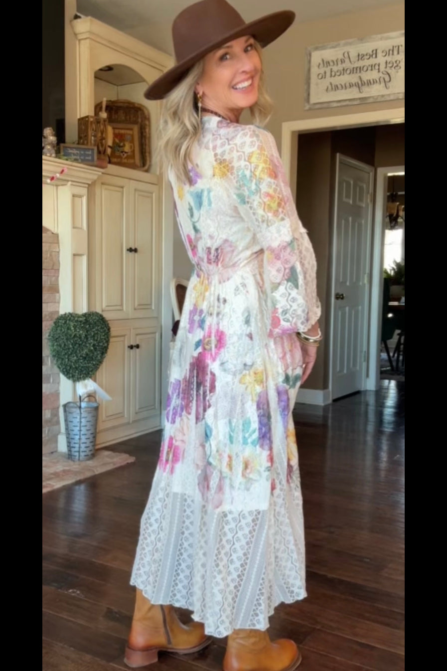 Lead Singer Beige Purple Flower Maxi Dress