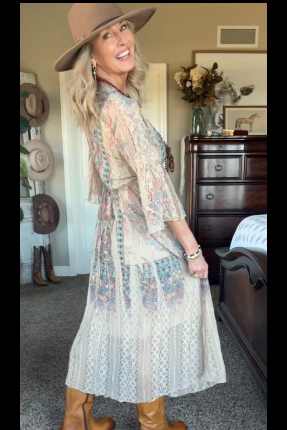 Lead Singer Taupe Turquoise Maxi Dress