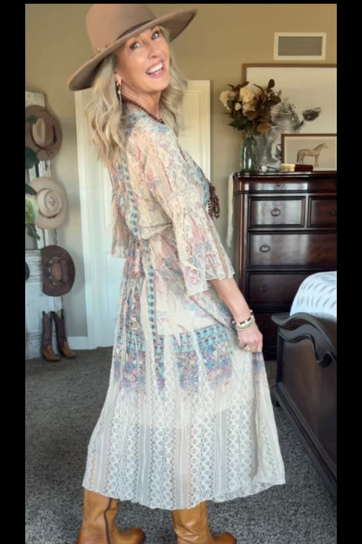 Lead Singer Taupe Turquoise Maxi Dress