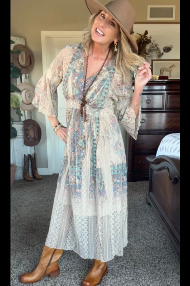 Lead Singer Taupe Turquoise Maxi Dress