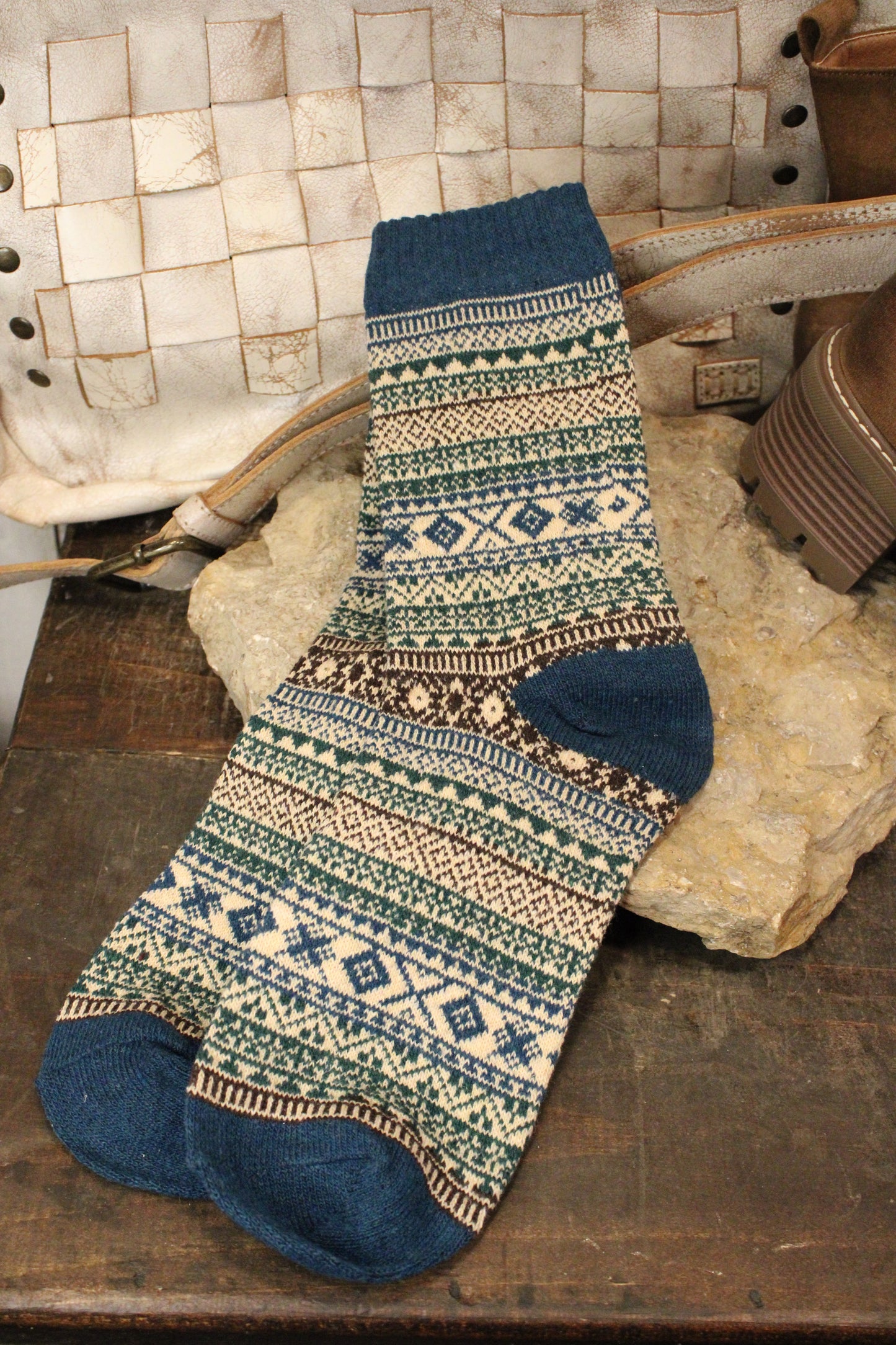 Nordic Knit Teal Socks