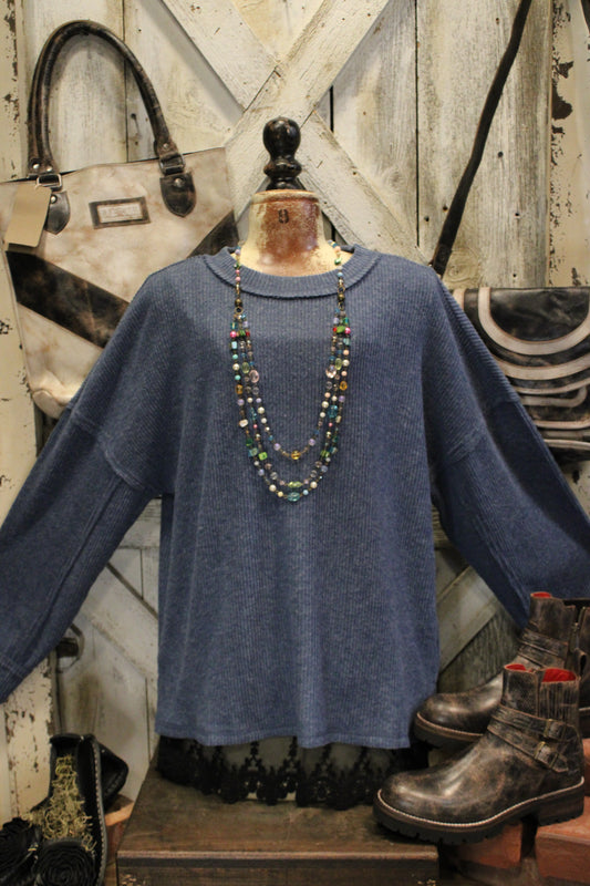Ribbed Dusty Blue Relaxed Sweater