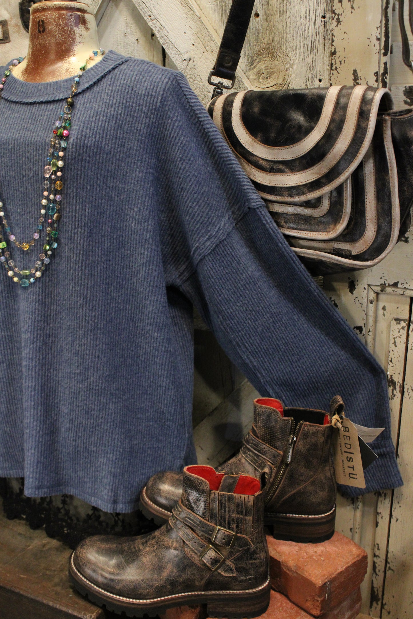Ribbed Dusty Blue Relaxed Sweater