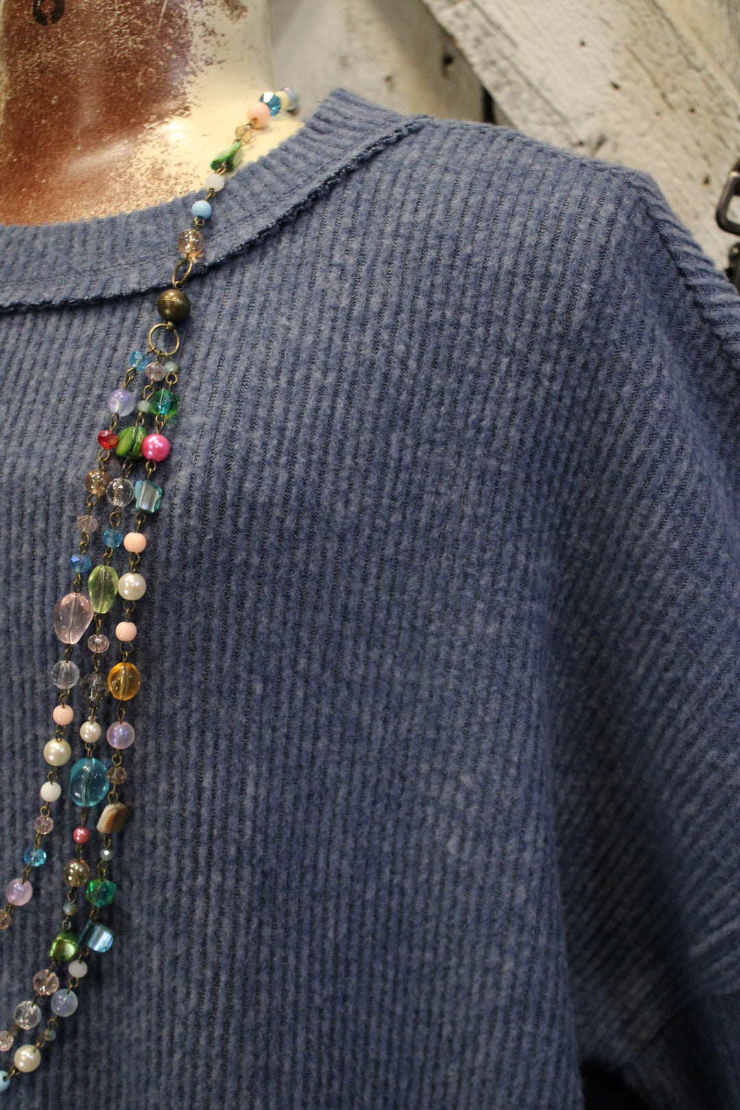 Ribbed Dusty Blue Relaxed Sweater