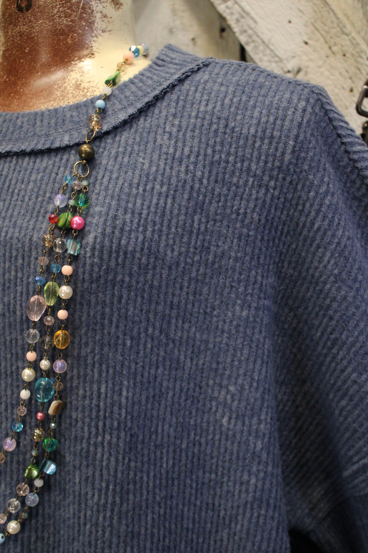 Ribbed Dusty Blue Relaxed Sweater