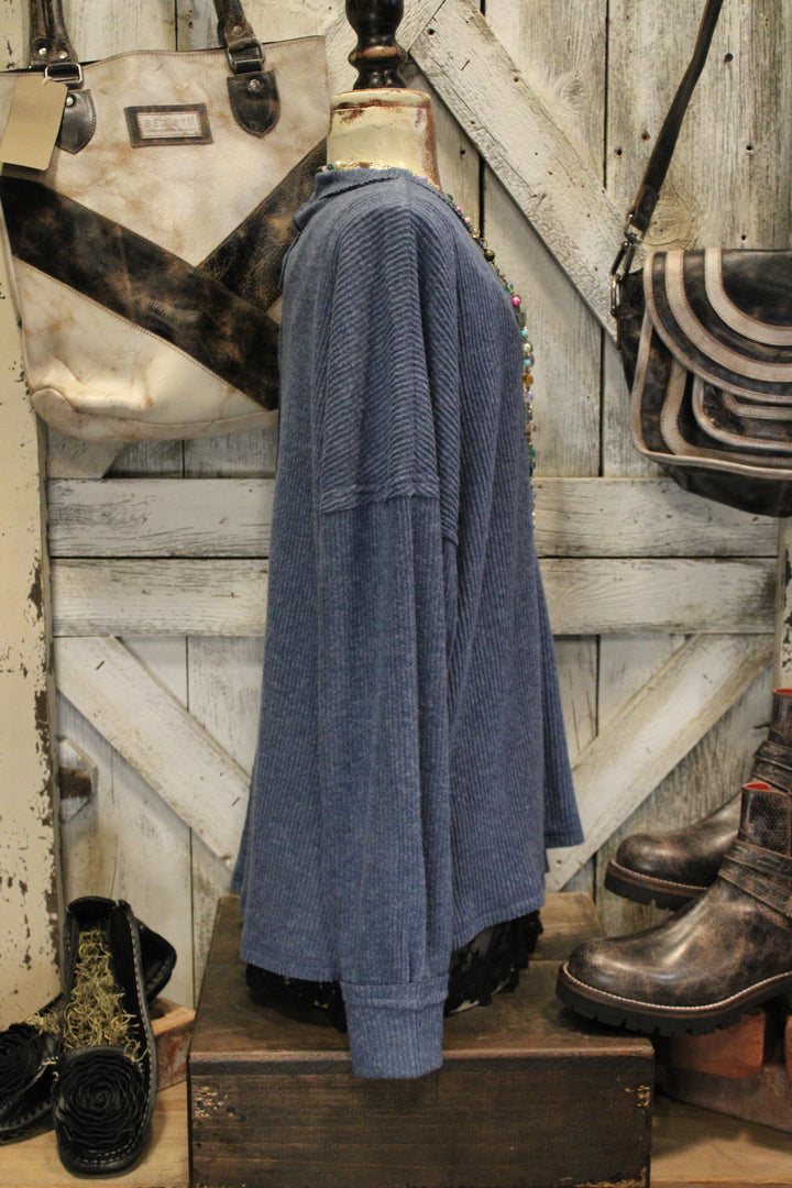 Ribbed Dusty Blue Relaxed Sweater