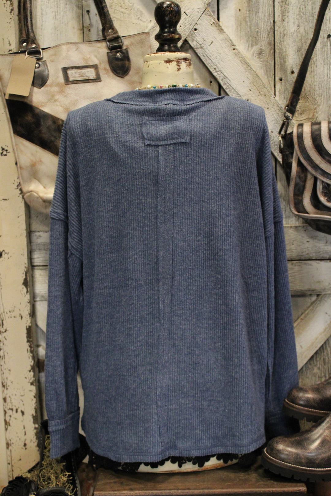 Ribbed Dusty Blue Relaxed Sweater