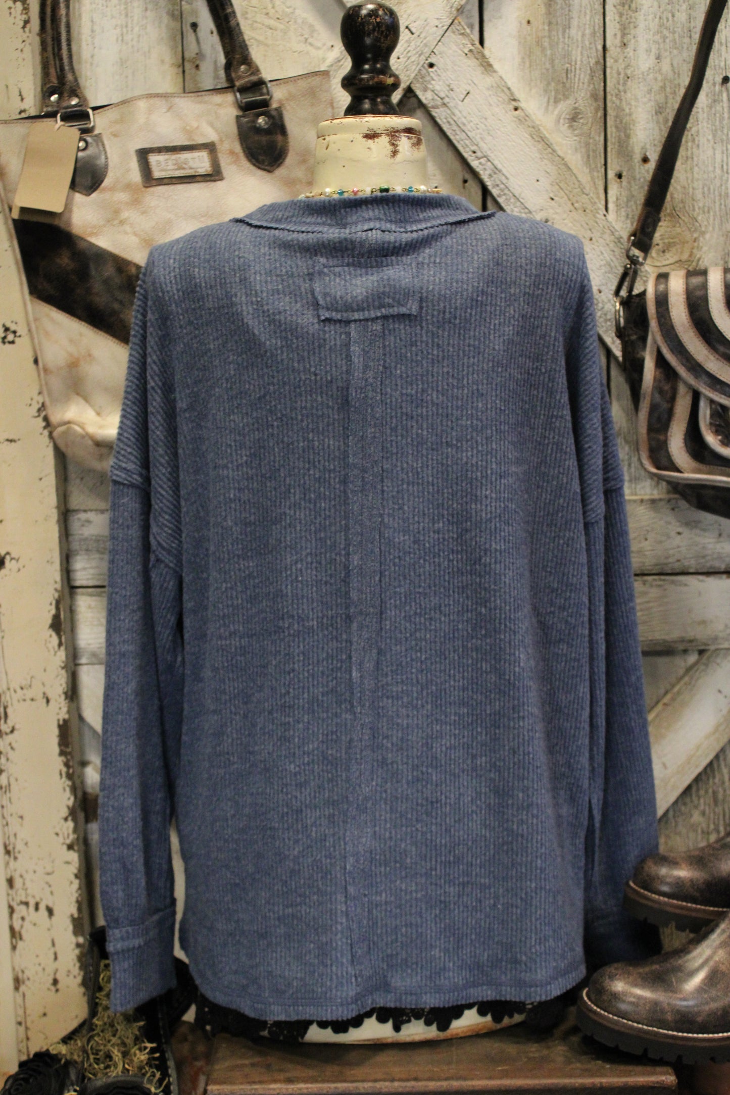 Ribbed Dusty Blue Relaxed Sweater