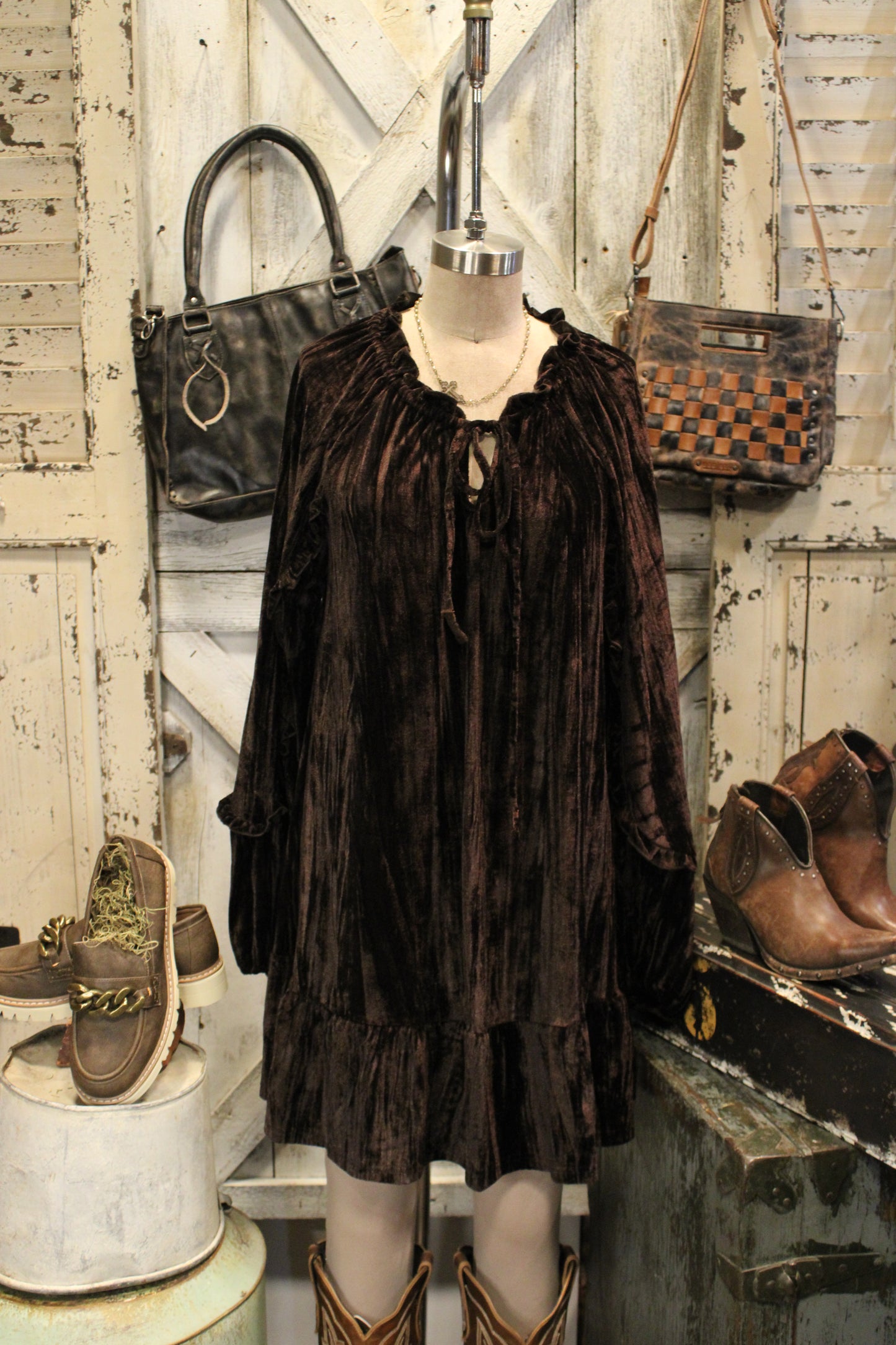 Dark Chocolate Crushed Velvet Dress