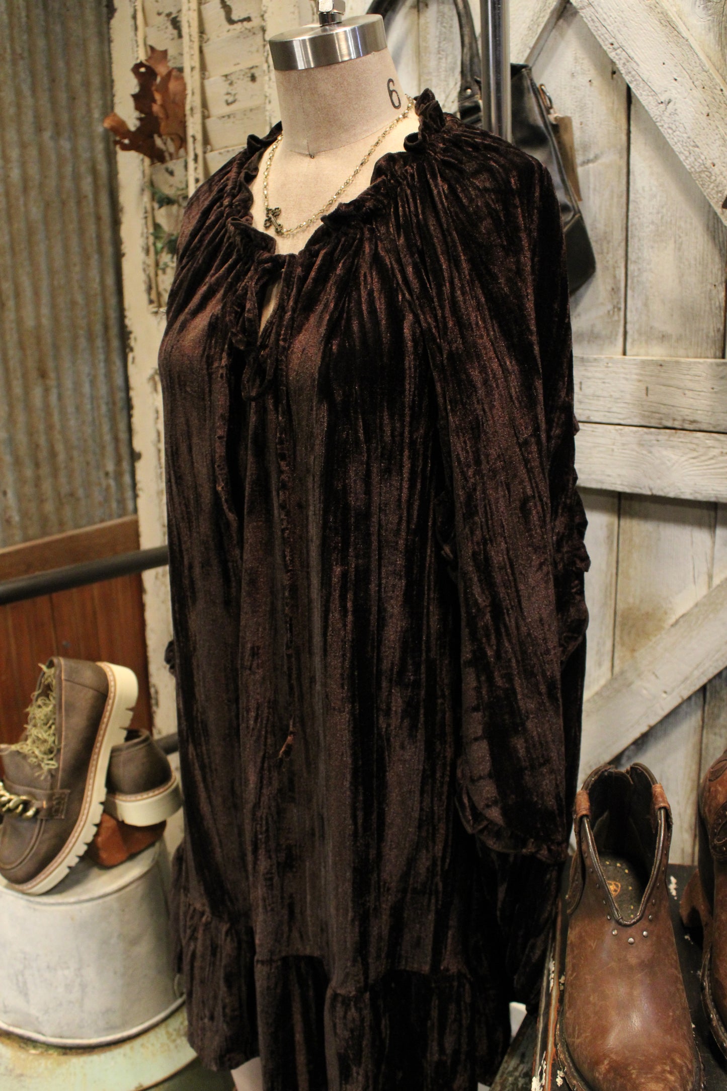 Dark Chocolate Crushed Velvet Dress